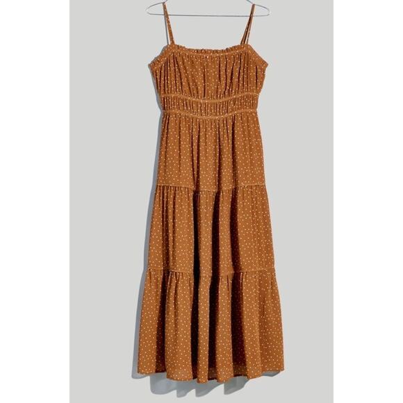 Madewell Dresses & Skirts - Madewell Size 6 Sophia Cami Tiered Midi Dress in Dot Brown Tie Back Zip *read*